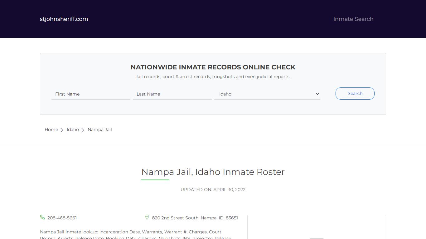 Nampa Jail, Idaho Inmate Roster